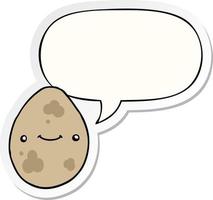 cartoon egg and speech bubble sticker vector