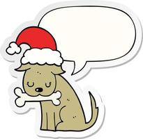 cute christmas dog and speech bubble sticker vector