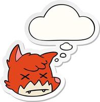 cartoon dead fox face and thought bubble as a printed sticker vector