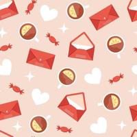 Seamless valentine's day pattern with envelopes and hot tea in flat style vector