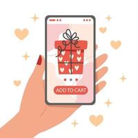 Online shopping for valentine's day gift using smartphone vector