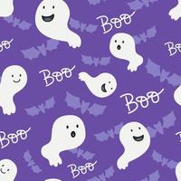 patrón sin fisuras de halloween con embrujado o fantasmas sobre fondo púrpura vector