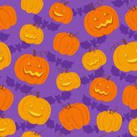 Seamless pattern of Halloween pumpkin lanterns on purple background vector