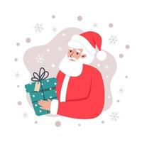 Santa Claus with gift, vector illustration in flat style