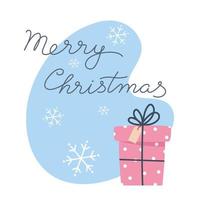 regalo y copos de nieve, feliz navidad, ilustración vectorial para el diseño de tarjetas de felicitación vector
