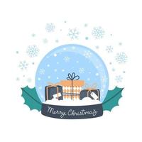 Snow globe with gifts and snowflakes vector