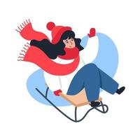 Woman sledding in winter vector