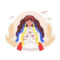 Ukrainian woman in national clothes and a wreath on her head vector