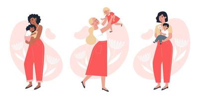 Mothers day, moms holding a small child vector