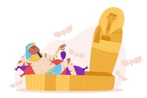 Egyptian Pharaoh lies in an open sarcophagus and rests, Halloween character vector