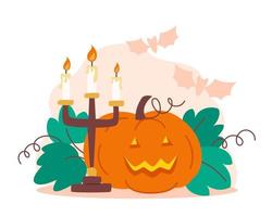 linterna de calabaza de halloween y un candelabro vector