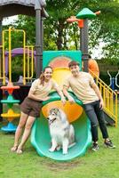 Asian couple love with dog photo