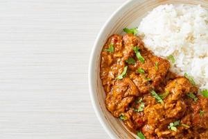 chicken tikka masala with rice on plate photo