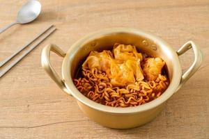 Korean instant noodles with dumplings photo