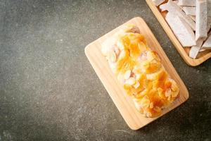 taro toast bread on wood board photo