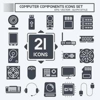 Icon Set Computer Components. suitable for education symbol. glyph style. simple design editable. design template vector. simple illustration vector