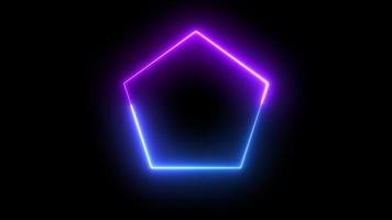 loop neon pentagon frame border, abstract graphic futuristic glow illumination effect, electric fluorescent element modern light technology animation in colorful blue purple disco party shiny footage video