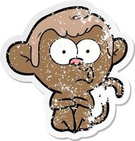 distressed sticker of a cartoon hooting monkey vector