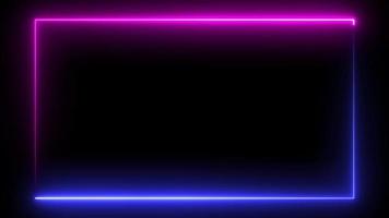 ciclo neon rettangolo cornice bordo, effetto di illuminazione bagliore futuristico grafico astratto, elemento fluorescente elettrico tecnologia moderna luce animazione in metraggio lucido colorato discoteca viola blu festa video