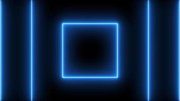 loop neon rectangle frame animation, abstract graphic futuristic glow illumination effect, electric fluorescent element modern light technology animation colorful blue purple disco party shiny footage video