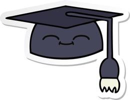 sticker of a cute cartoon graduation hat vector