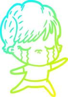 cold gradient line drawing cartoon woman crying vector