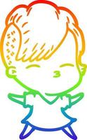 rainbow gradient line drawing cartoon squinting girl vector