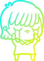 cold gradient line drawing cartoon woman crying vector