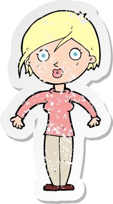 retro distressed sticker of a cartoon surprised woman