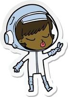 sticker of a cartoon pretty astronaut girl vector