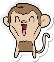 pegatina de un mono riendo de dibujos animados vector