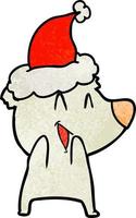 laughing polar bear textured cartoon of a wearing santa hat vector