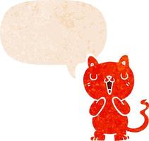 cartoon cat and speech bubble in retro textured style vector