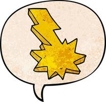 cartoon lightning strike and speech bubble in retro texture style vector