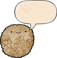 cartoon biscuit and speech bubble in retro texture style vector