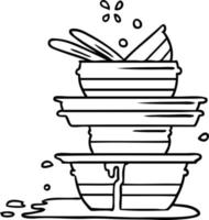 line drawing doodle of a stack of dirty plates vector