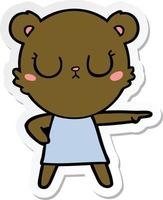 sticker of a peaceful cartoon bear in dress pointing vector