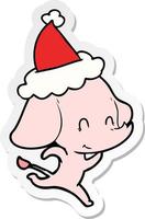 cute sticker cartoon of a elephant wearing santa hat vector