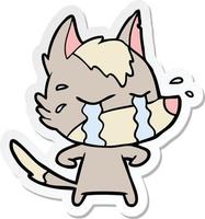 sticker of a cartoon crying wolf vector