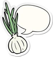 cartoon garlic bulb and speech bubble sticker vector