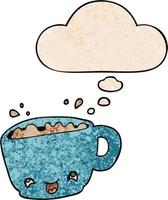 cartoon cup of coffee and thought bubble in grunge texture pattern style vector