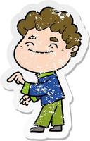 distressed sticker of a cartoon friendly man vector