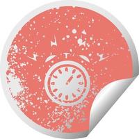 distressed circular peeling sticker symbol ringing alarm clock vector