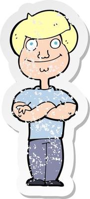 retro distressed sticker of a cartoon happy man