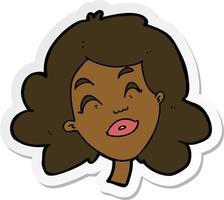 sticker of a cartoon happy female face vector