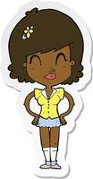 sticker of a cartoon happy woman vector