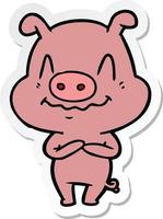 sticker of a nervous cartoon pig vector