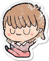 distressed sticker of a cartoon woman vector