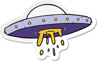 sticker of a cartoon flying UFO vector