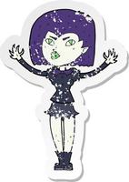 pegatina retro angustiada de una chica vampiro de dibujos animados vector